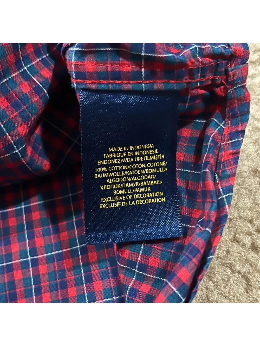 Ralph Lauren Boys Red Blue Plaid Long Sleeve Button Up Shirt Size Large 14-16